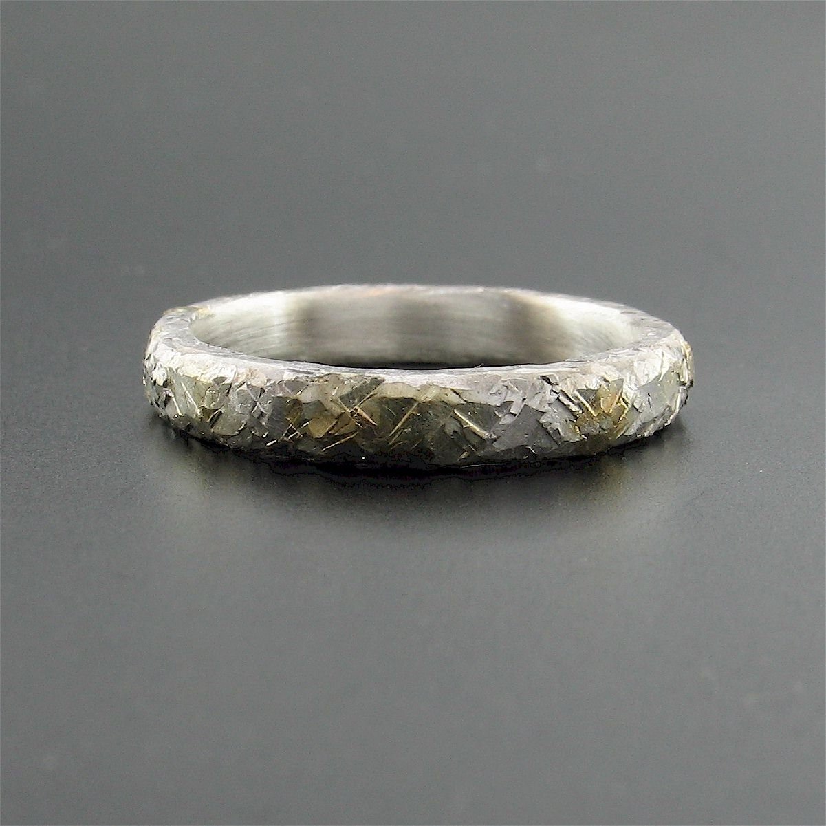 Silver and gold hammered thin wedding ring, Morning View design. - Cumbrian Designs