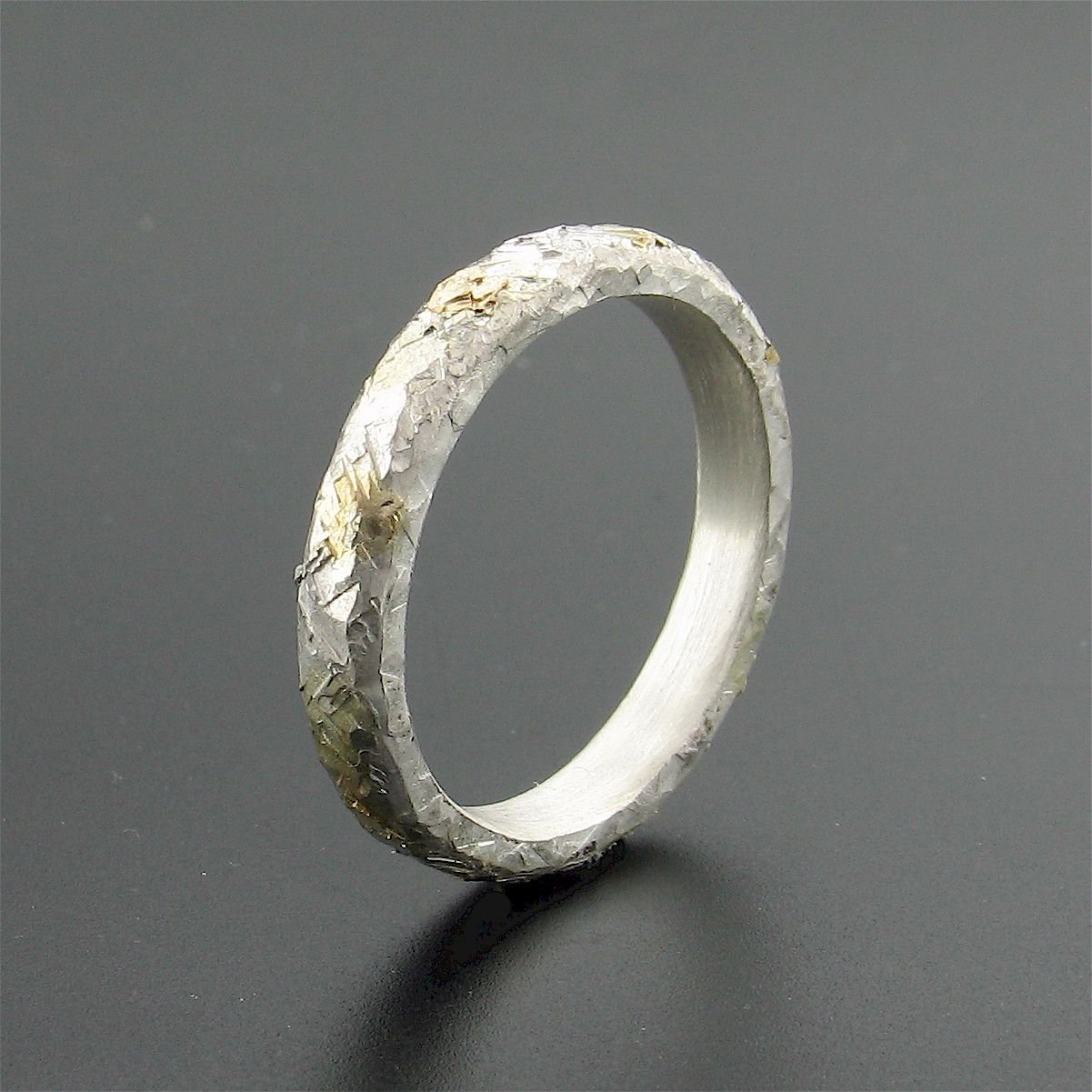 Silver and gold hammered thin wedding ring, Morning View design. - Cumbrian Designs