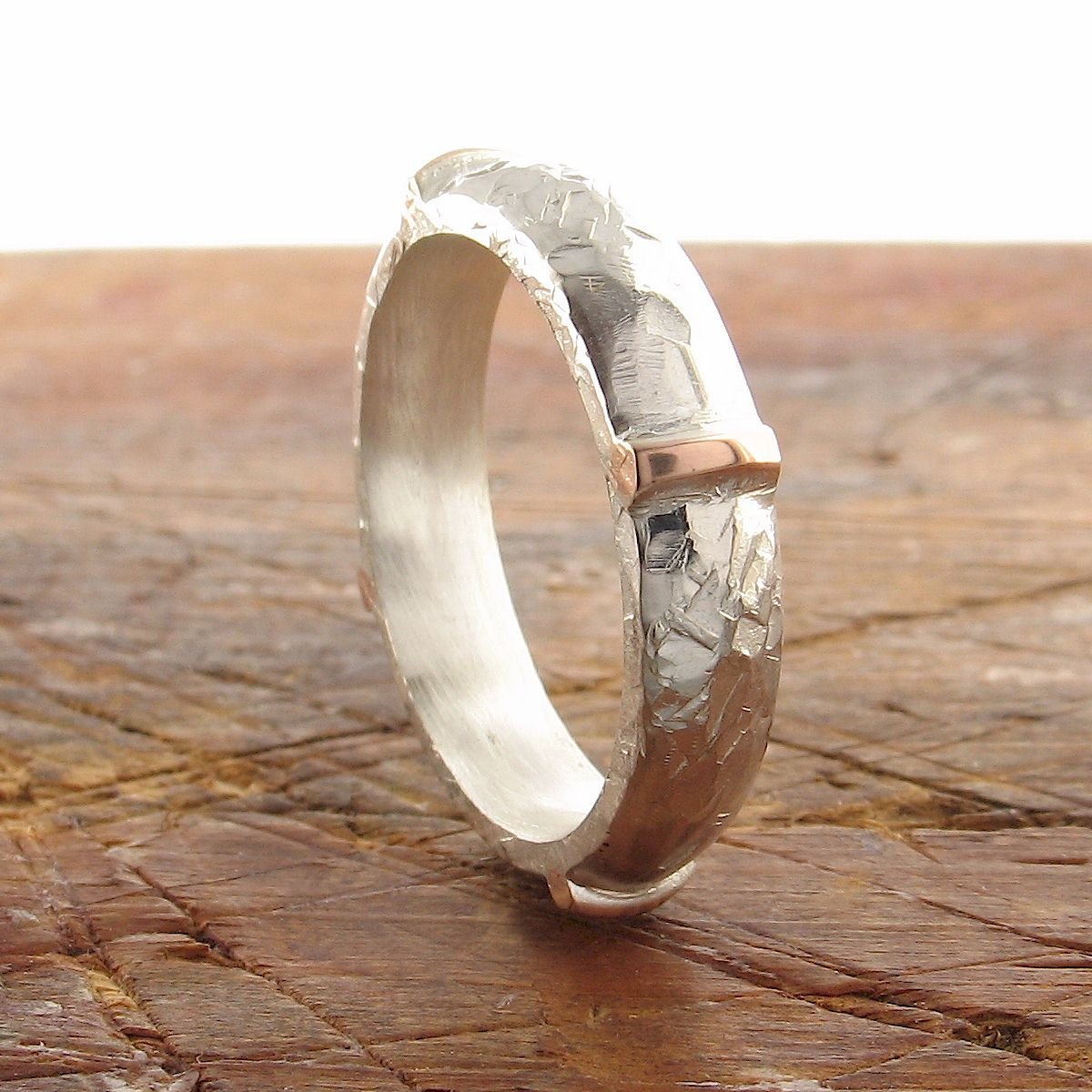 Rustic 4mm wedding ring in rose gold and silver, Lakeland Mine White design Designer Wedding Rings Wedding Ring 