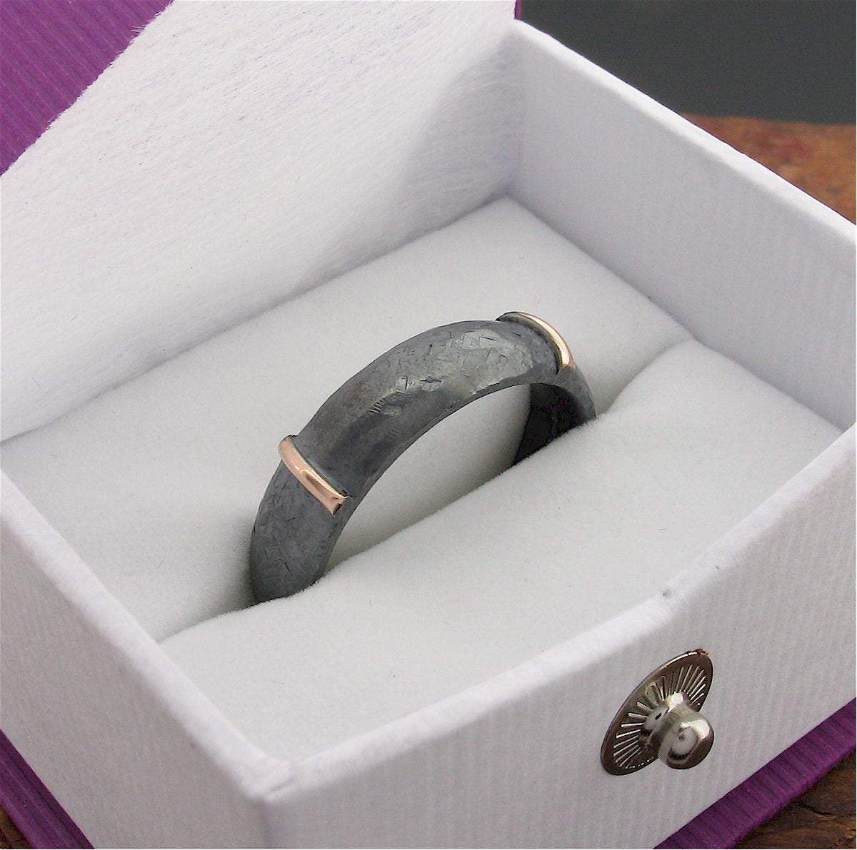 Mens black silver & rose gold wedding ring Lakeland Mine design. - Cumbrian Designs