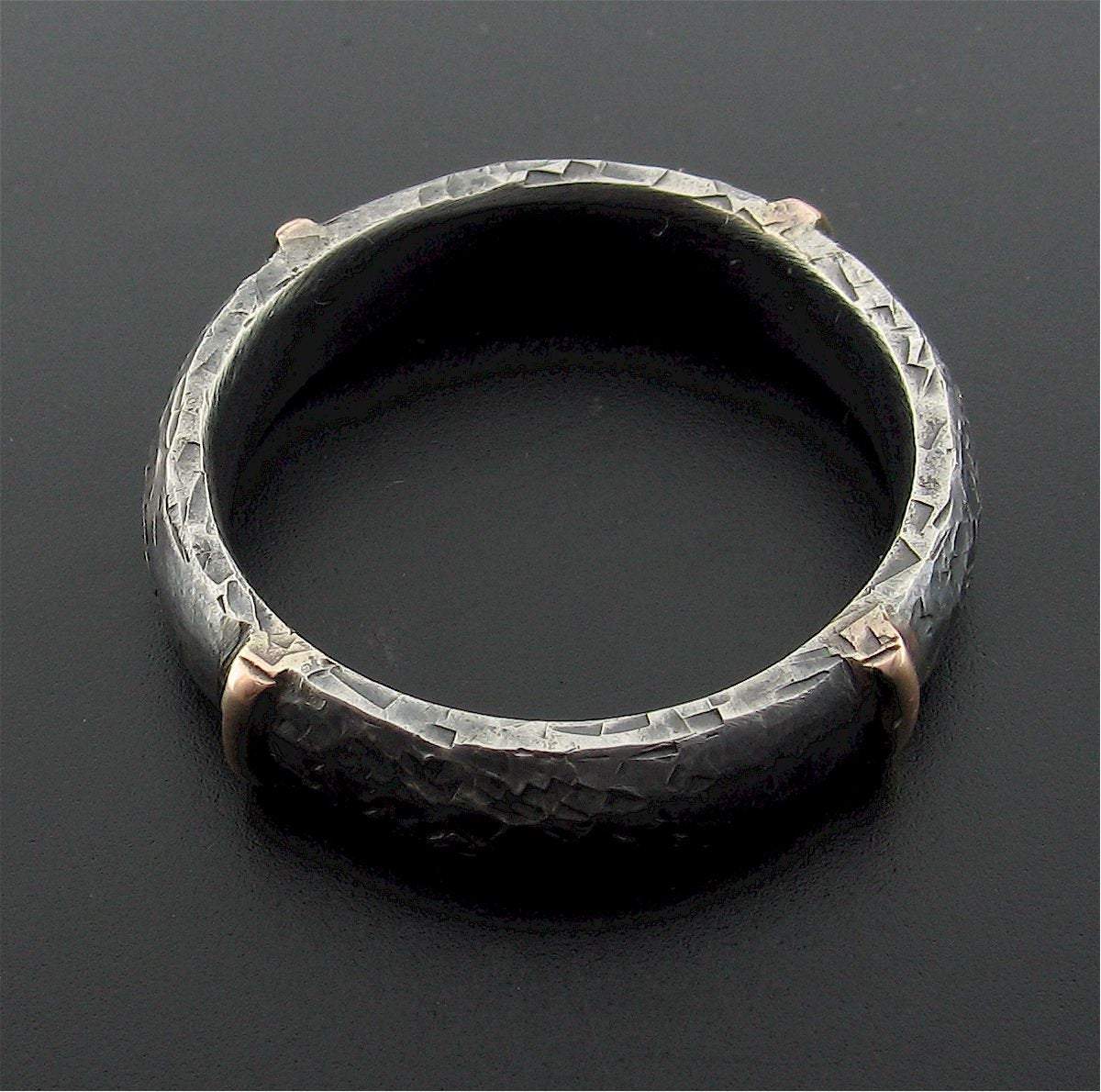 Mens black silver & rose gold wedding ring Lakeland Mine design. - Cumbrian Designs