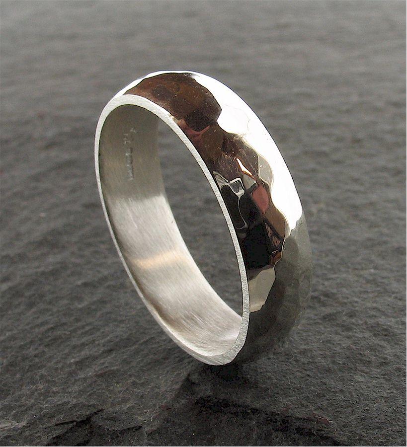 Silver broad wedding ring, Pebble design - Cumbrian Designs