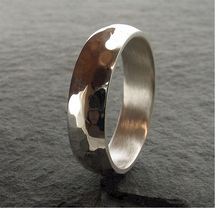 Silver broad wedding ring, Pebble design Designer Wedding Rings CumbrianDesigns