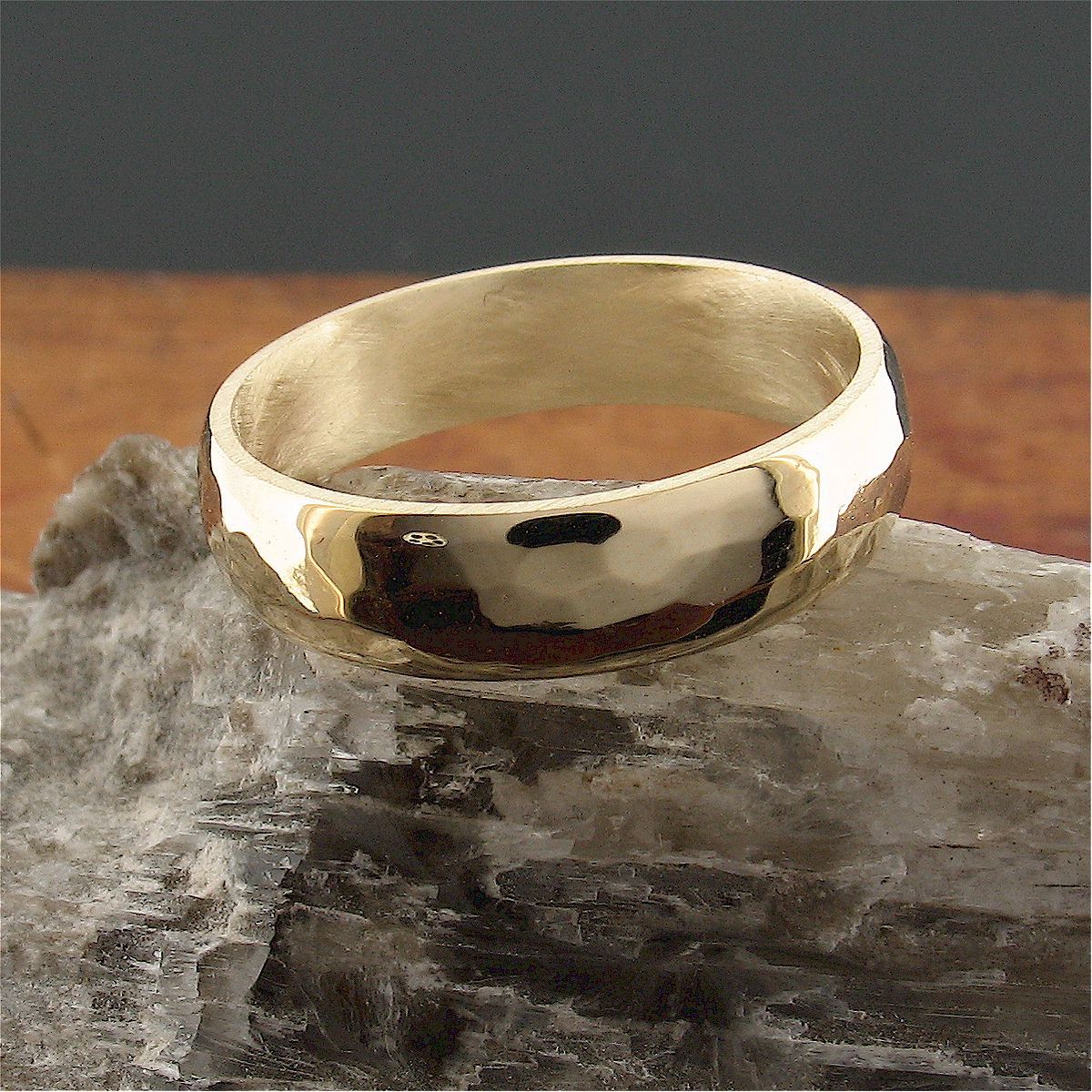 Gold broad wedding ring, Pebble design - Cumbrian Designs