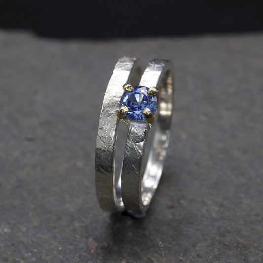 Sapphire gold wedding set, Windermere design in 2mm bands