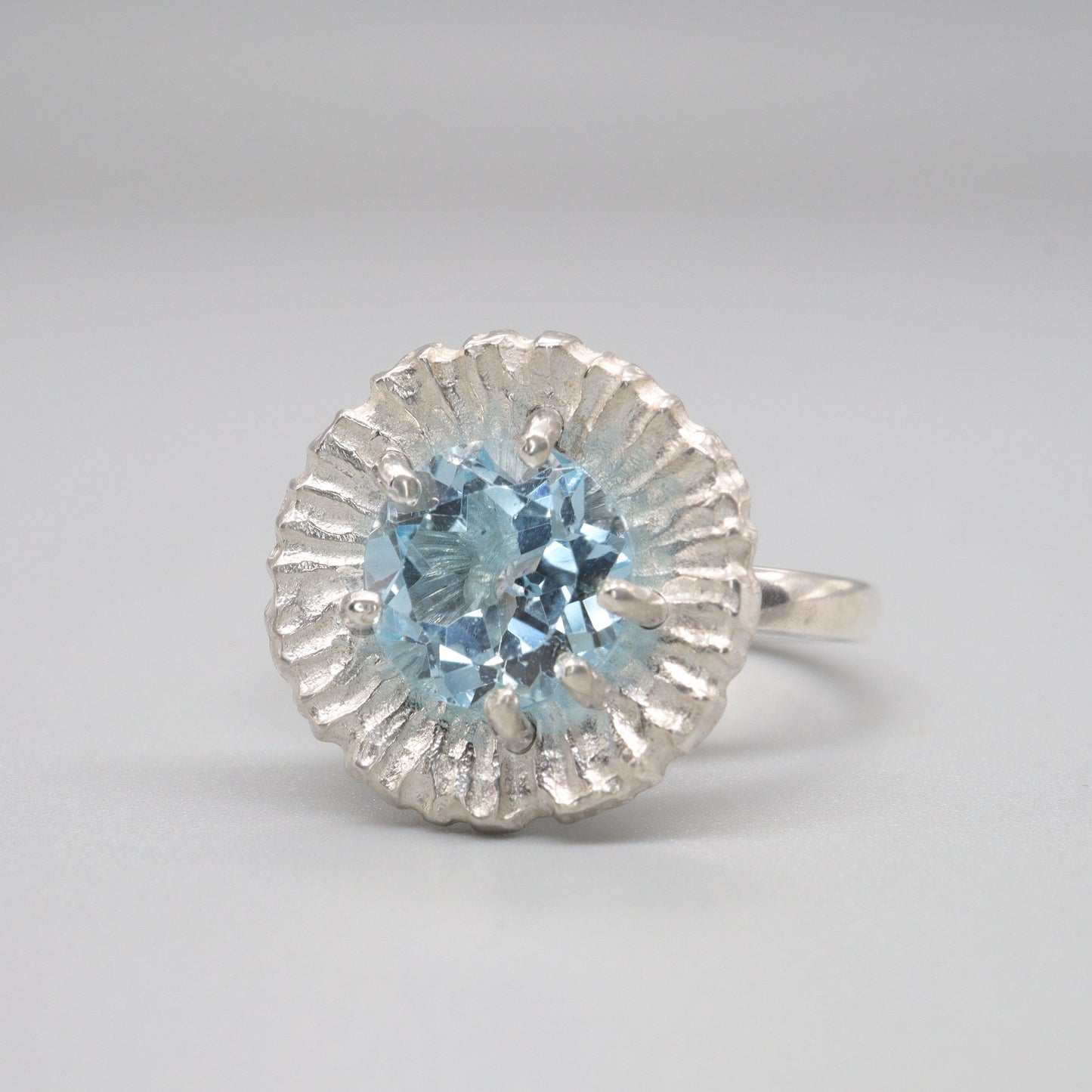 Blue Topaz Water Lilies designer statement ring.