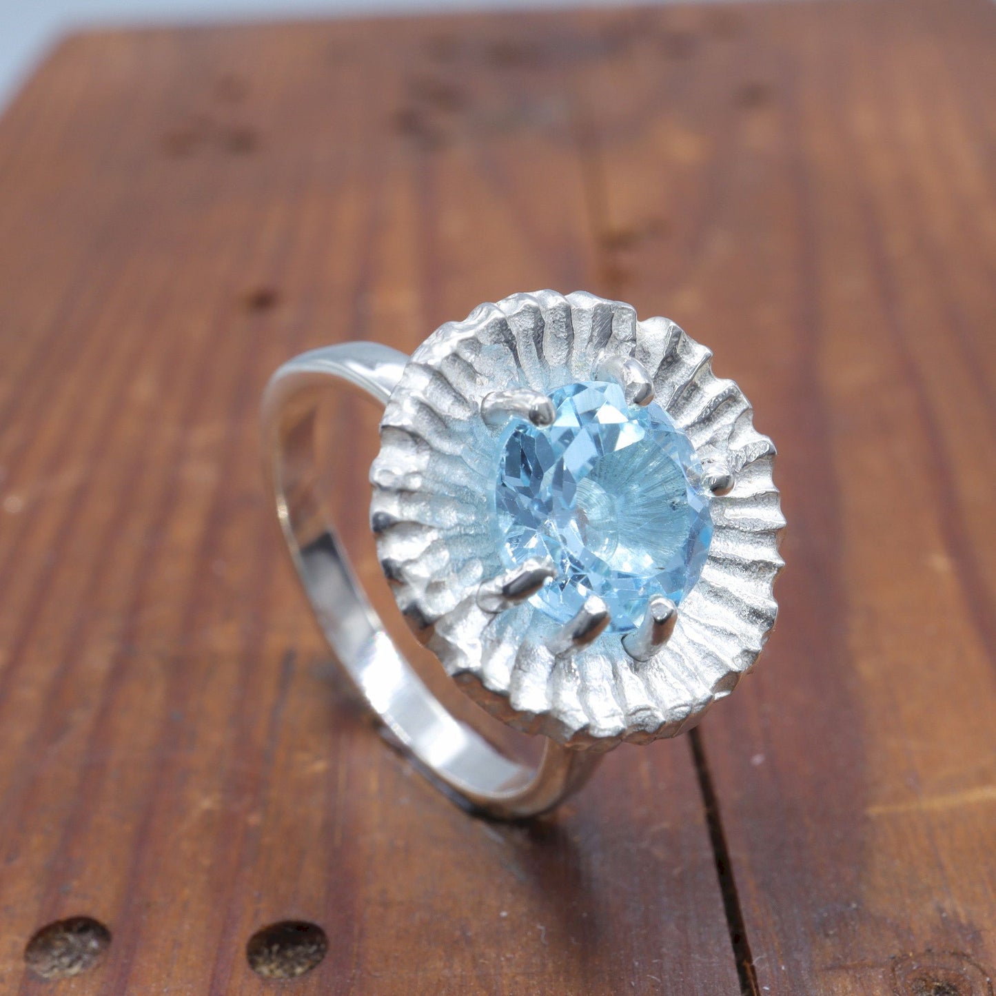 Blue Topaz Water Lilies designer statement ring.