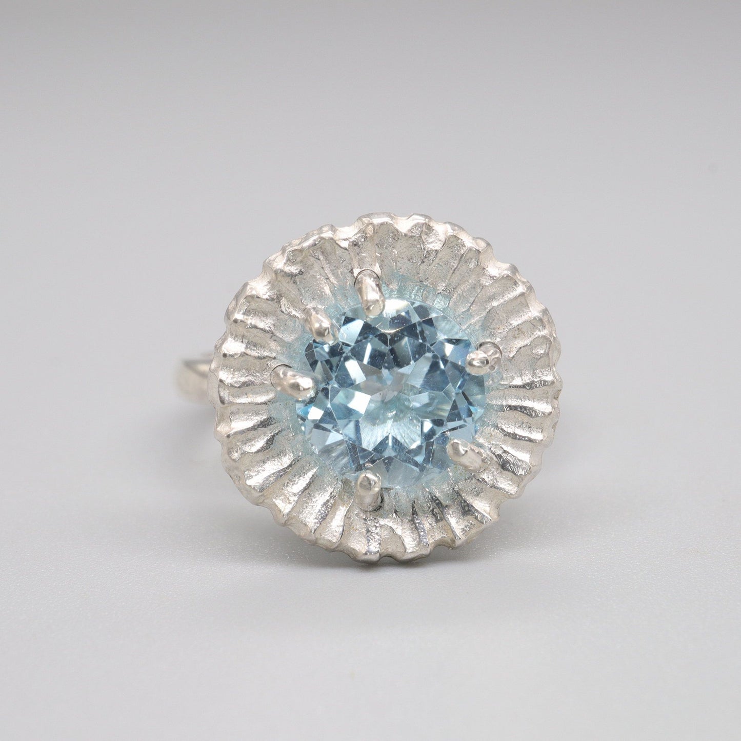 Blue Topaz Water Lilies designer statement ring.