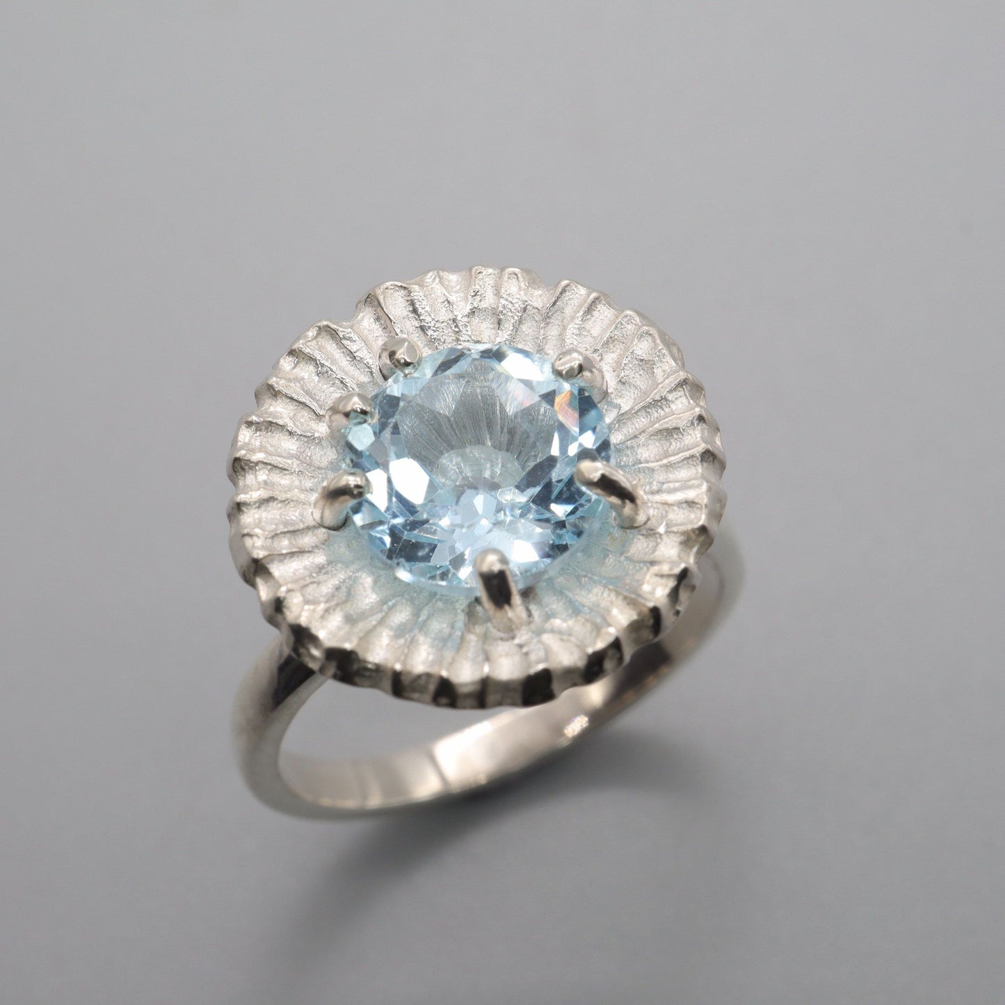 Blue Topaz Water Lilies designer statement ring.