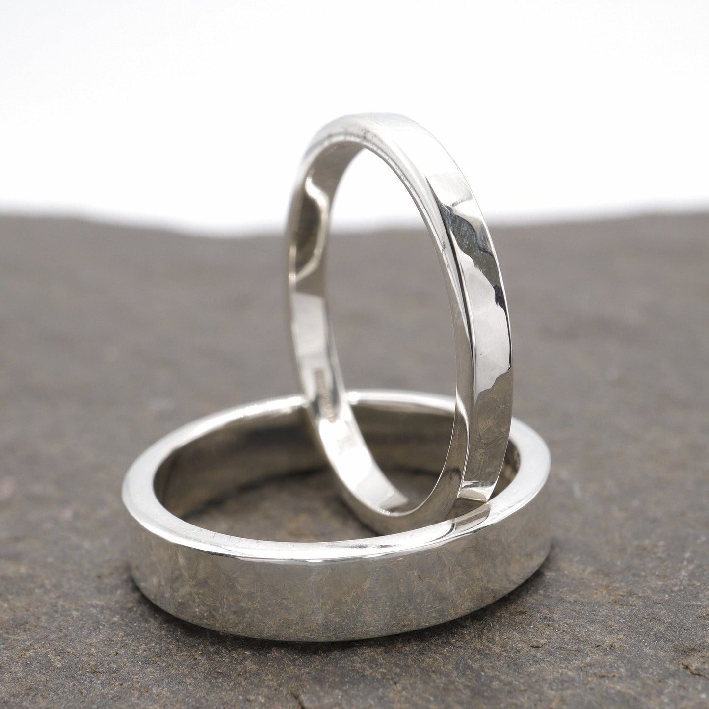 Water Ripples set, 2mm and 4mm wedding ring silver design.