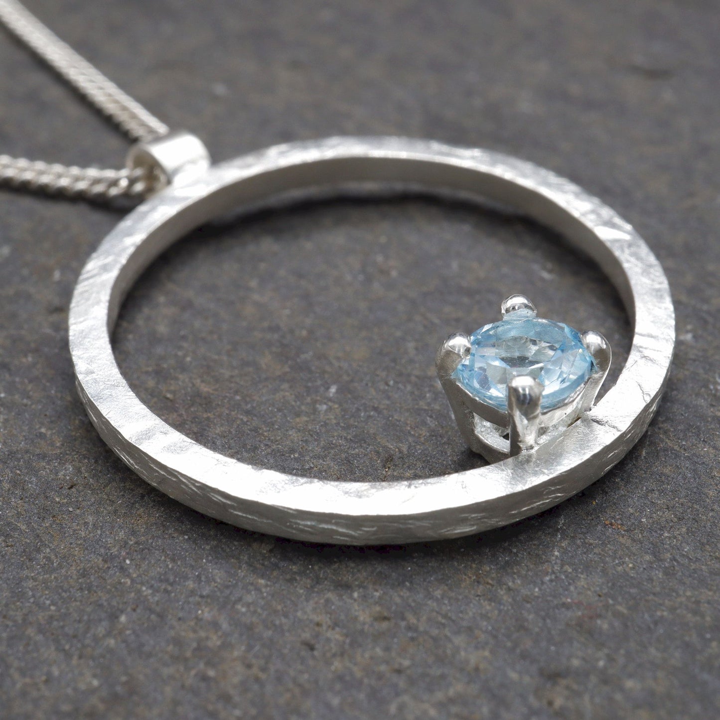 Circle handmade blue topaz Pendant - Fells and Lakes range