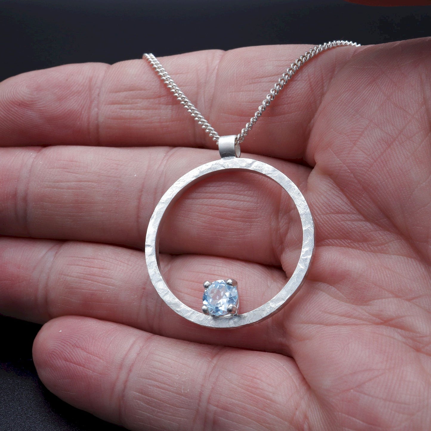 Circle handmade blue topaz Pendant - Fells and Lakes range