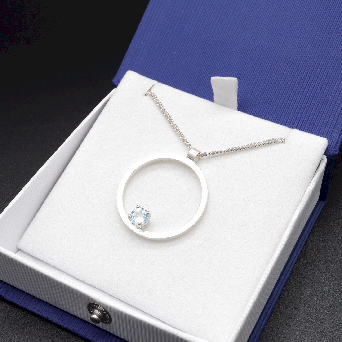 Circle handmade blue topaz Pendant - Fells and Lakes range