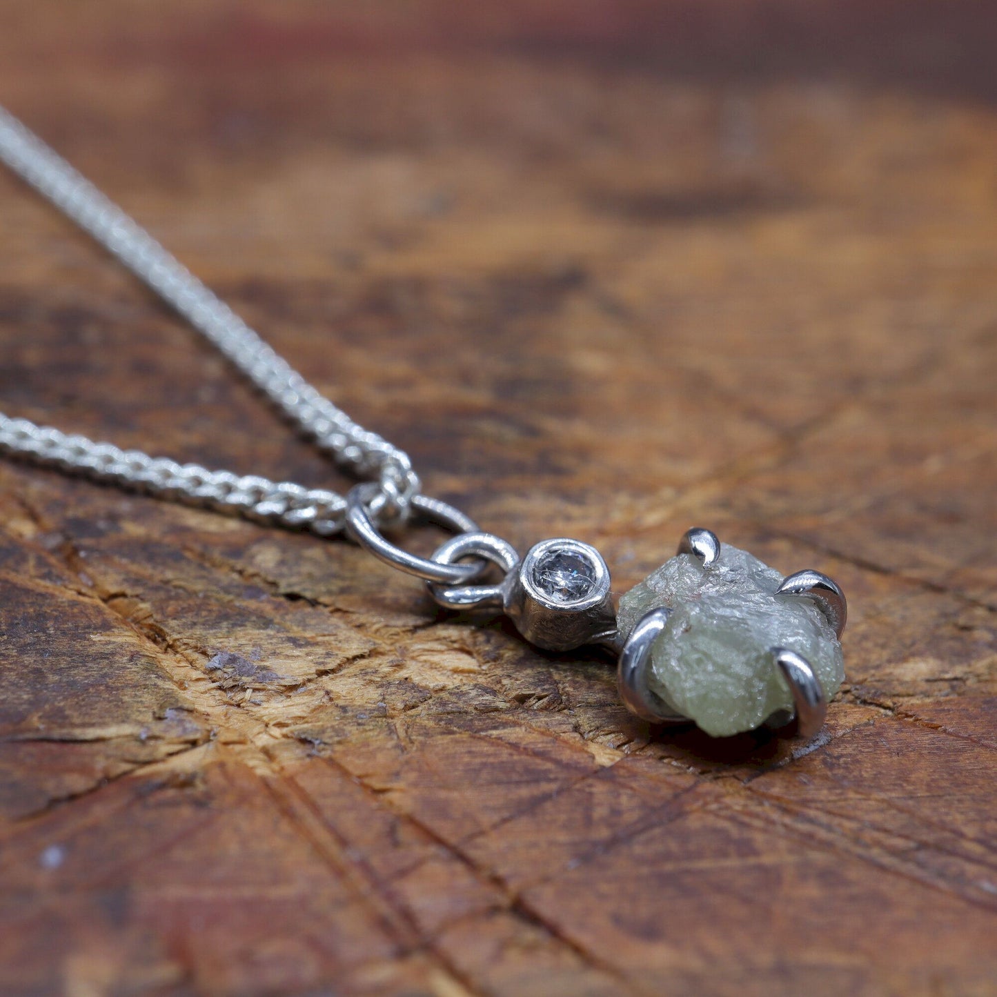 Uncut natural 1ct raw diamond handmade pendant with top diamond