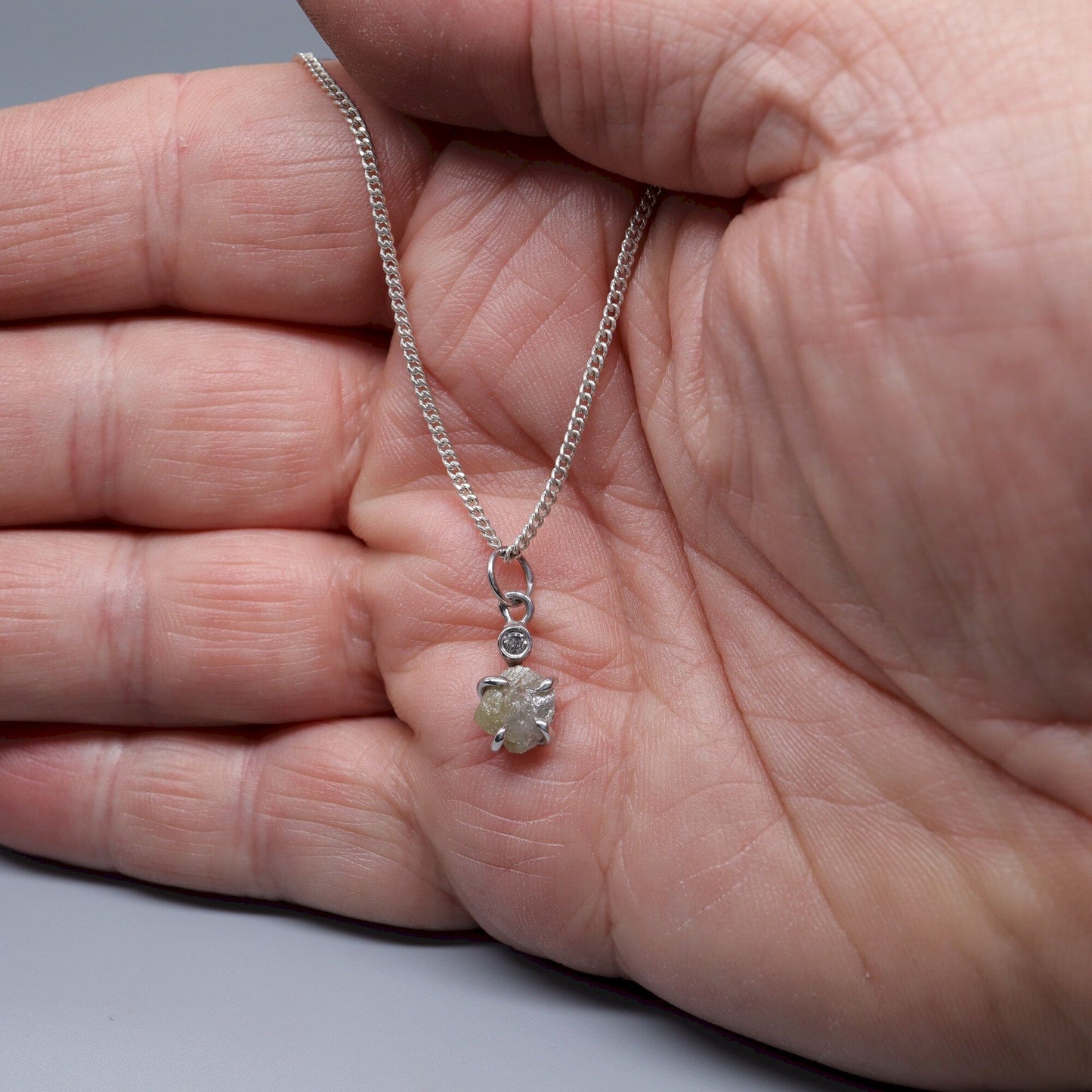 Uncut natural 1ct raw diamond handmade pendant with top diamond