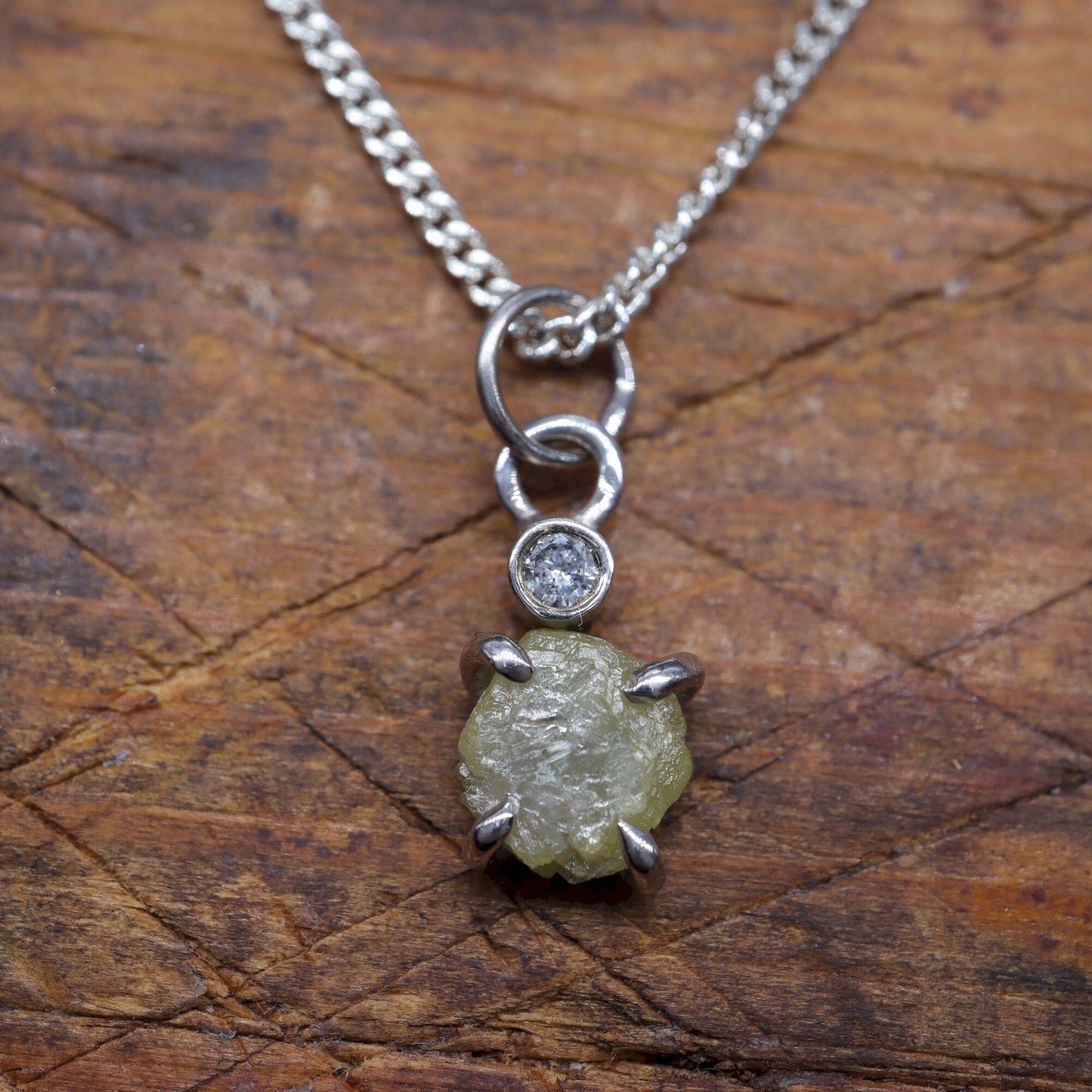 Uncut natural 1ct raw yellow diamond handmade pendant with top diamond