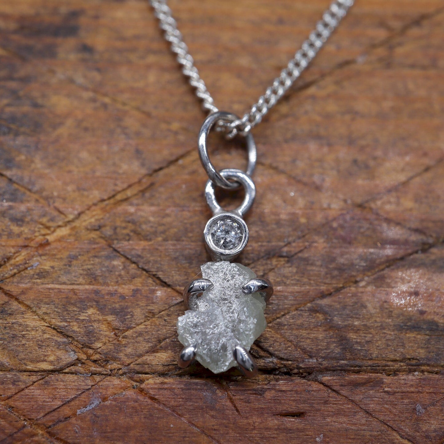 Uncut natural raw diamond handmade pendant with top diamond