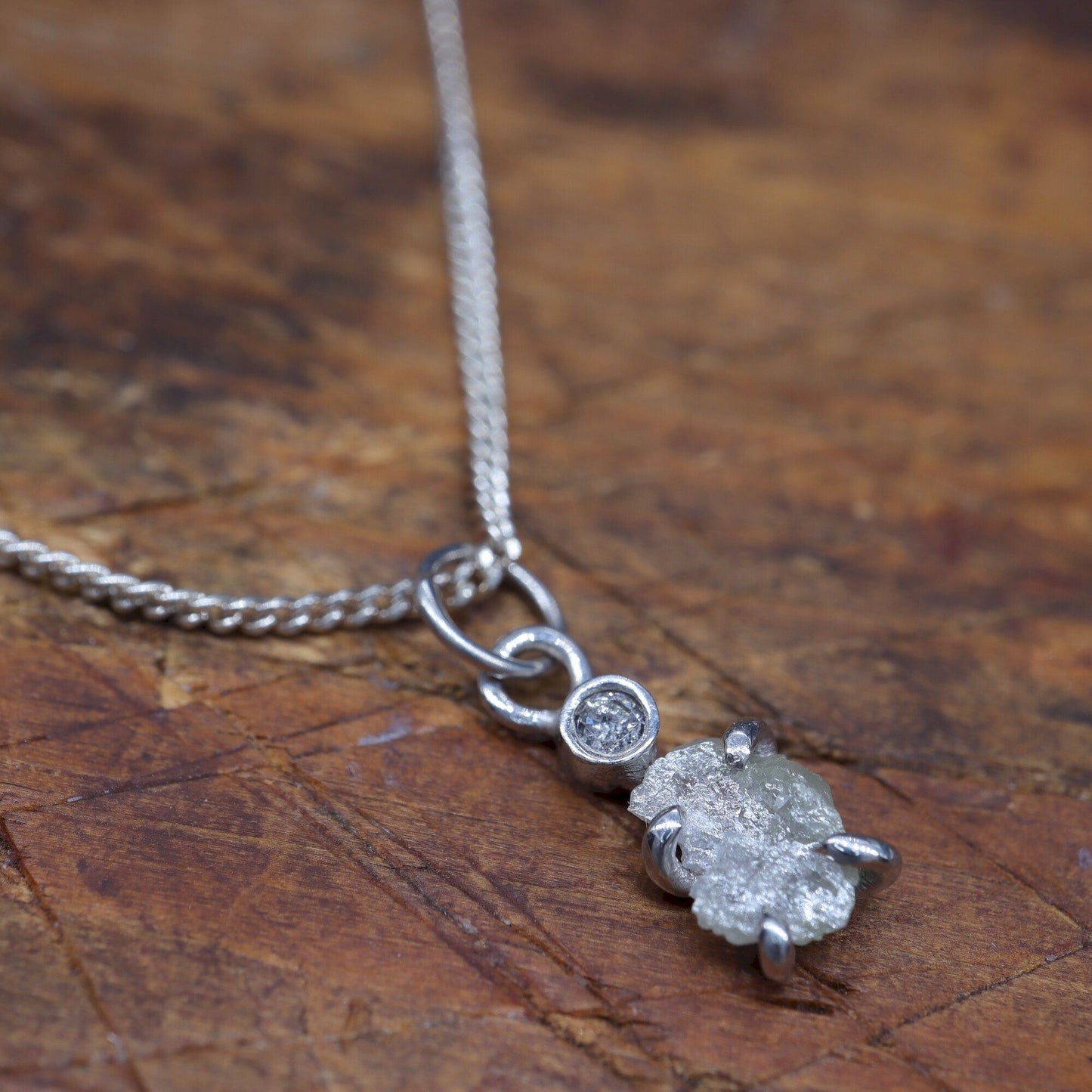 Uncut natural raw diamond handmade pendant with top diamond