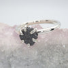 Black uncut raw diamond solitaire rustic white gold ring size L.