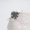 Black uncut raw diamond solitaire rustic white gold ring size L.