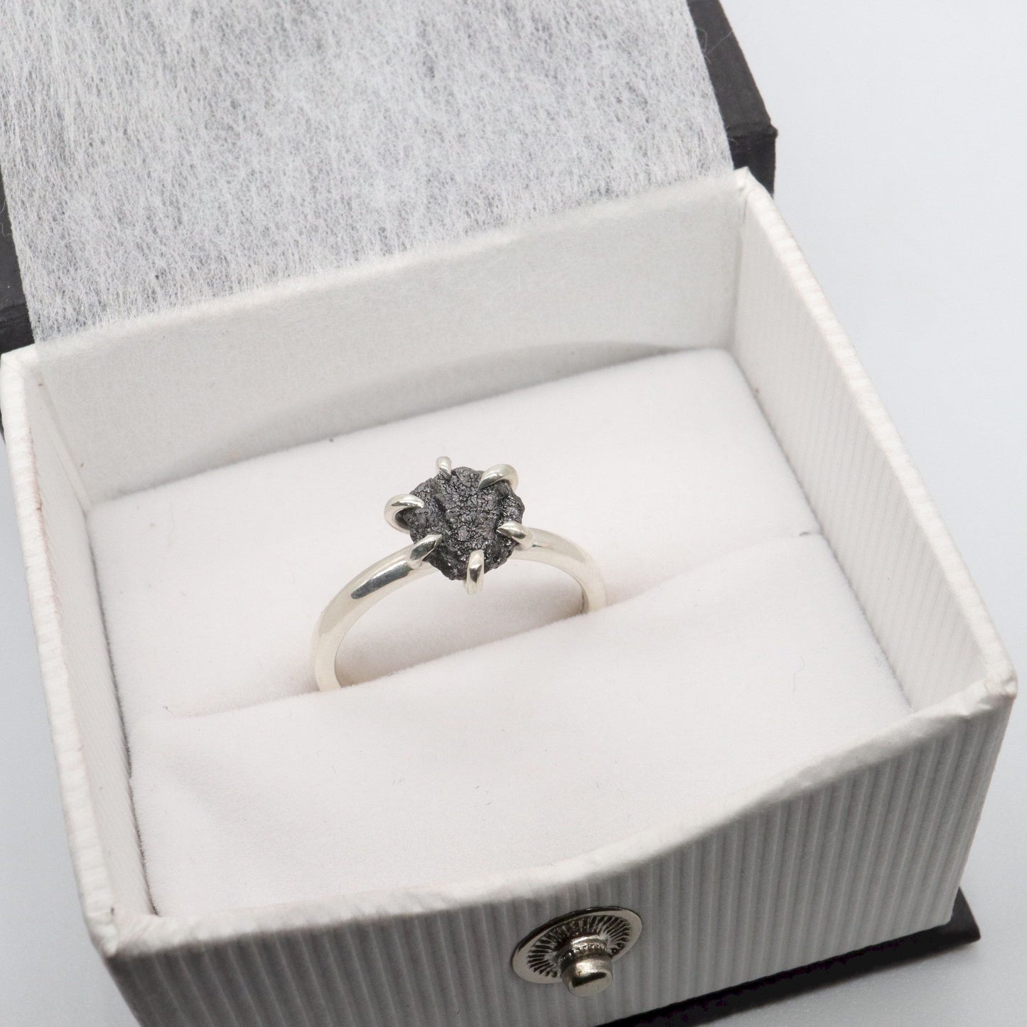 Black uncut raw diamond solitaire ring, 1.35ct.
