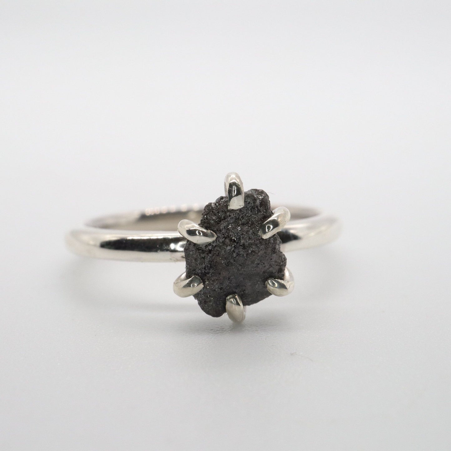 Black uncut raw diamond solitaire rustic ring, 1.14ct.