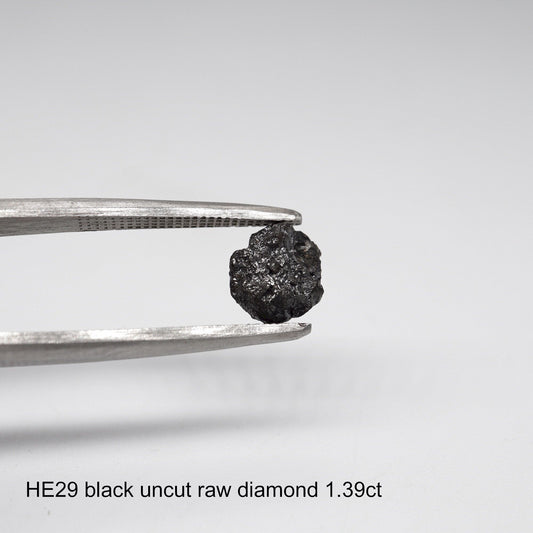 Uncut raw black diamond solitaire ring, 1.39ct. (HE29)