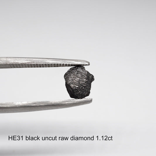 Uncut raw black diamond solitaire ring, 1.12ct. (HE31)