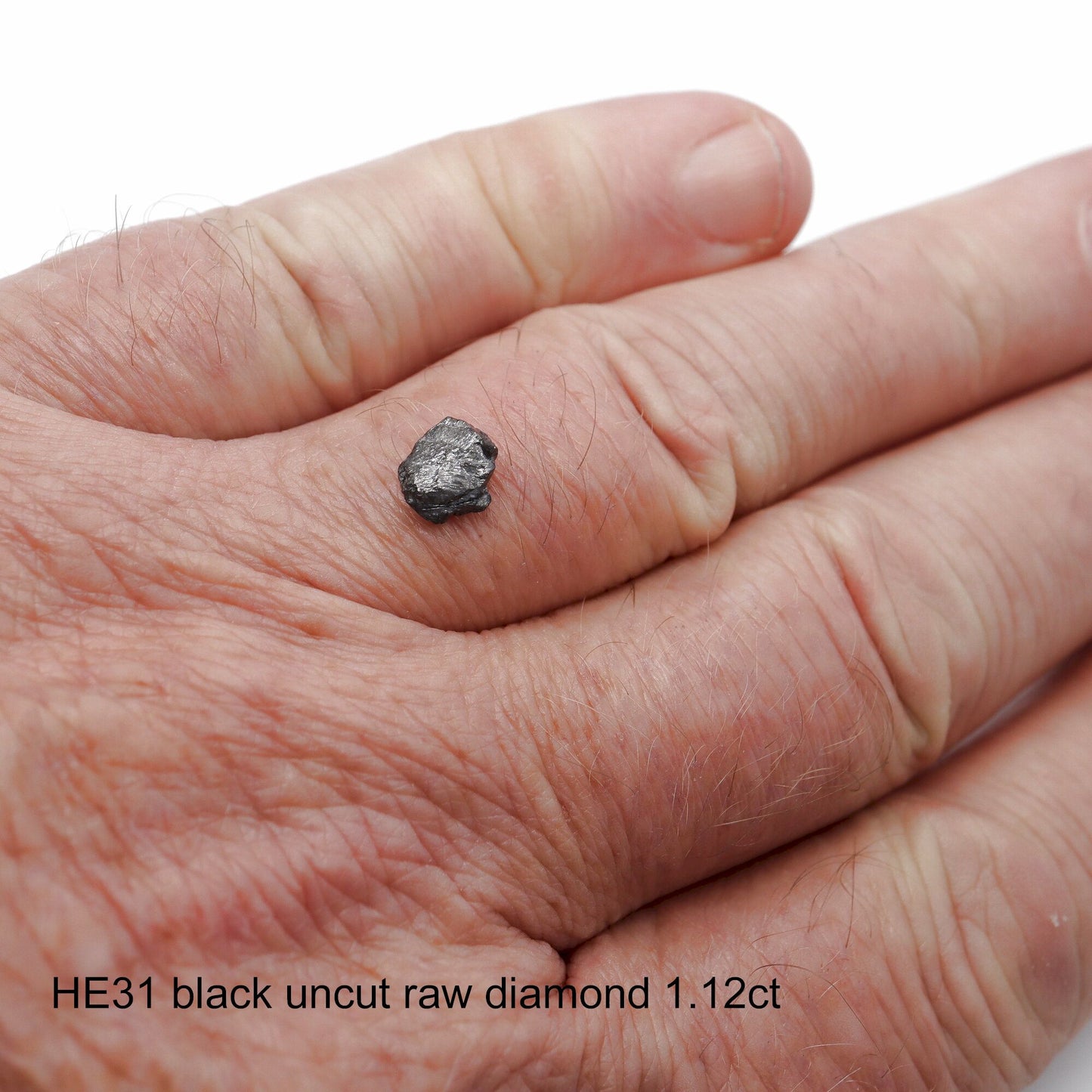 Uncut raw black diamond solitaire ring, 1.12ct. (HE31)