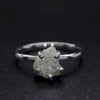 White uncut raw diamond solitaire rustic white gold ring.