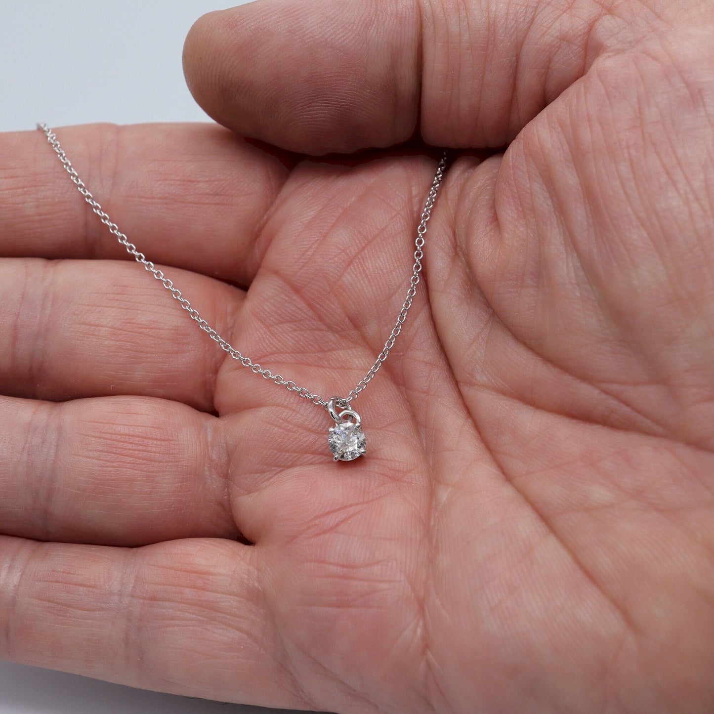 White gold large diamond pendant, classic claw set drop style