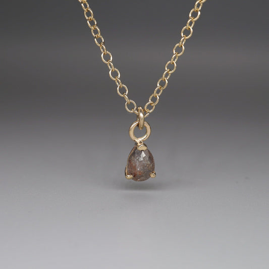 Salt and Pepper pear shaped diamond pendant in yellow gold with chain