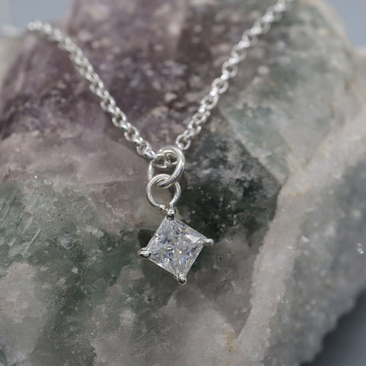 Moissanite large square stone pendant, classic claw set drop style