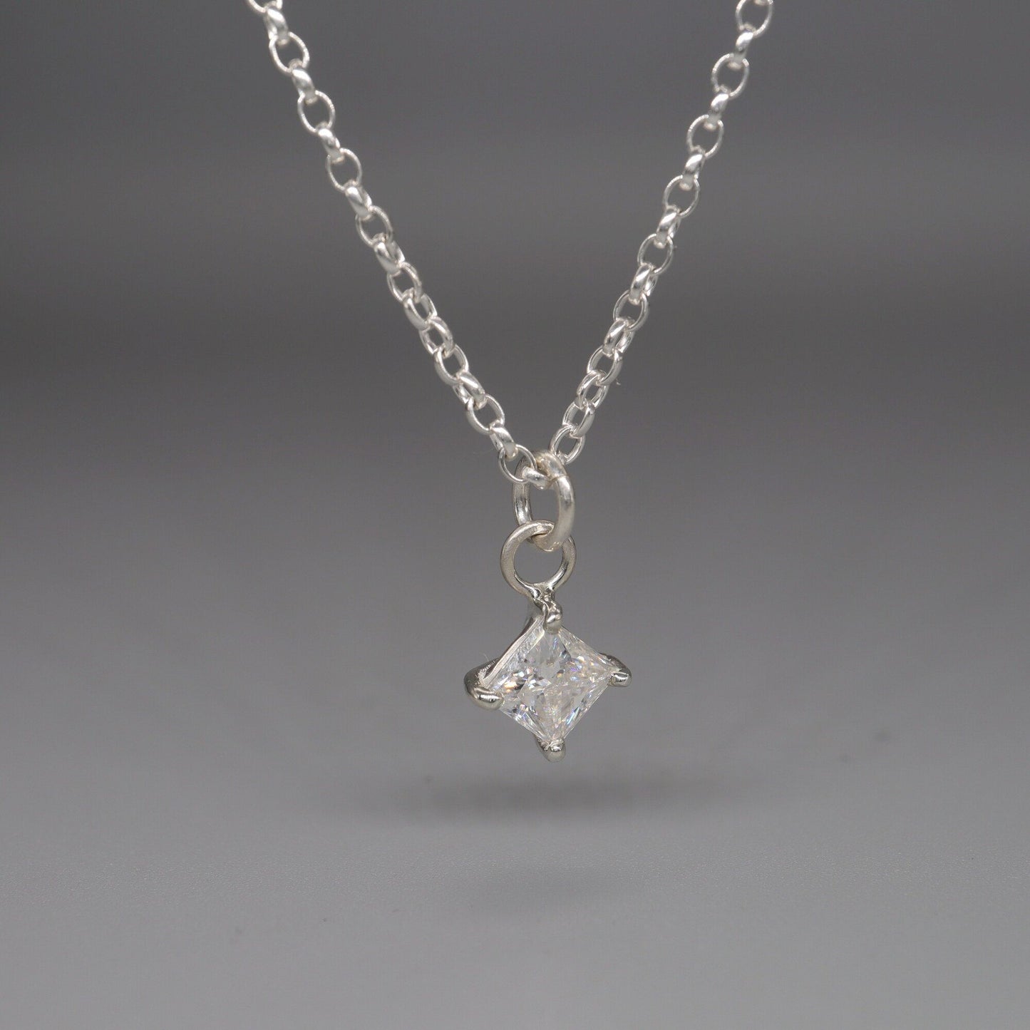 Moissanite large square stone pendant, classic claw set drop style