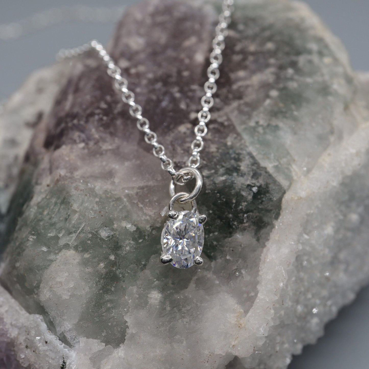 Moissanite large oval stone pendant, classic claw set drop style