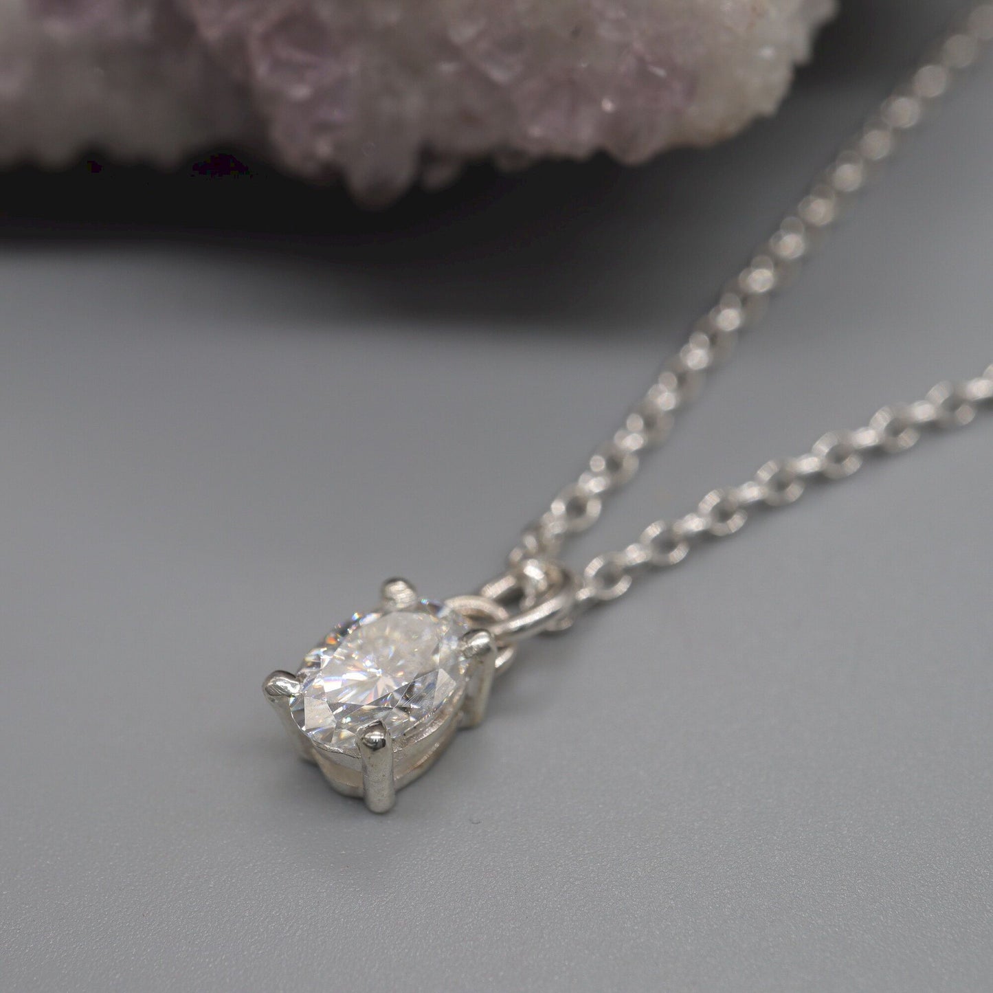 Moissanite large oval stone pendant, classic claw set drop style