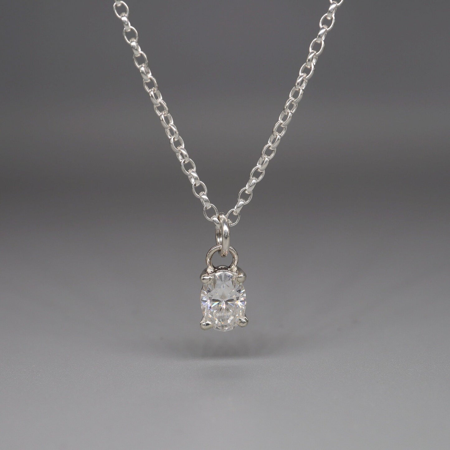 Moissanite large oval stone pendant, classic claw set drop style