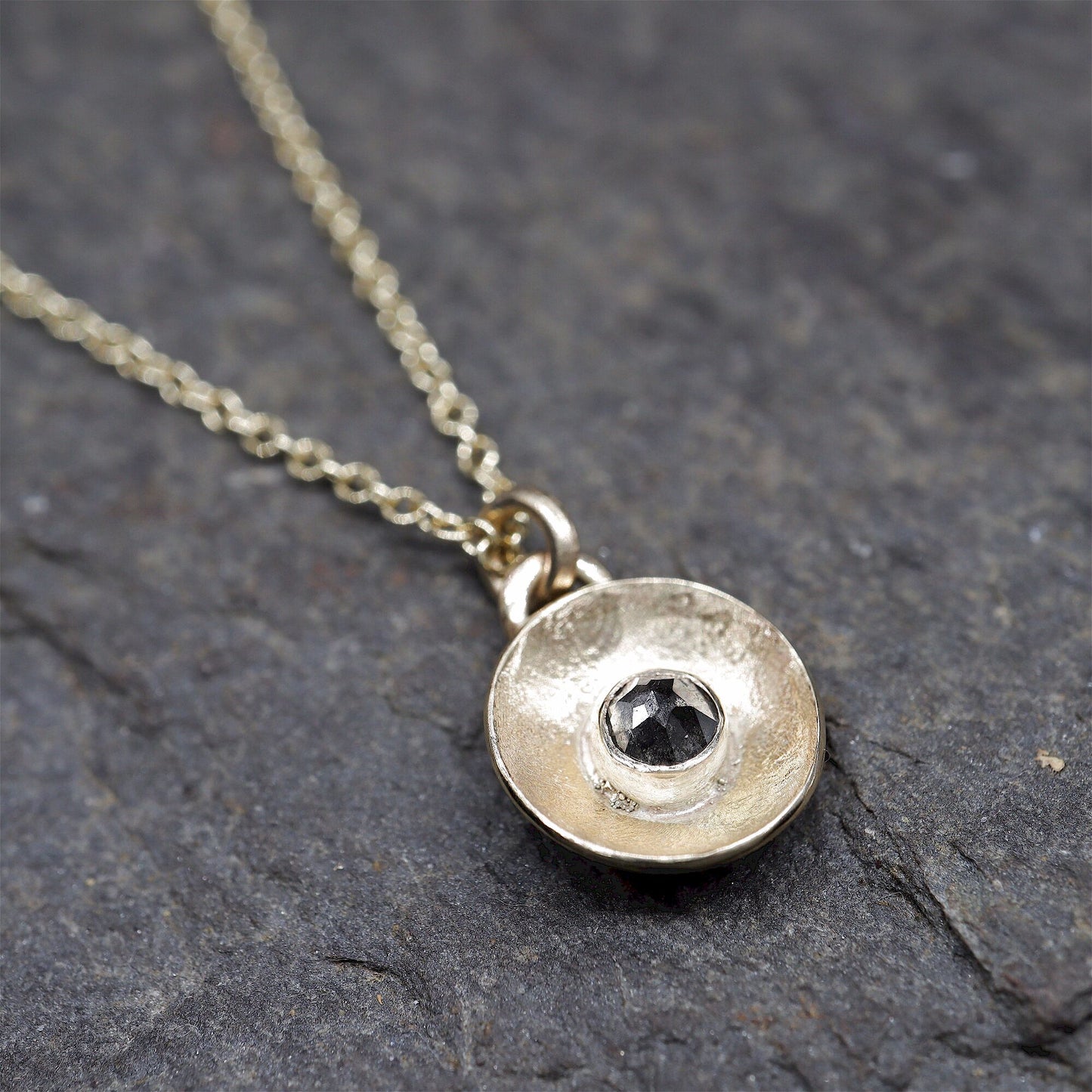 Salt and Pepper Diamond pendant, yellow gold Water Droplets design.