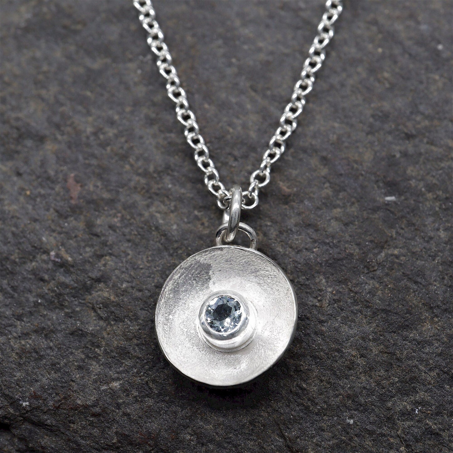 Aquamarine pendant, silver Water Droplets design.