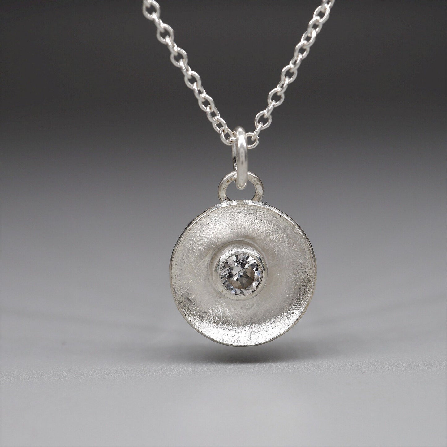 White Sapphire pendant, silver Water Droplets design.