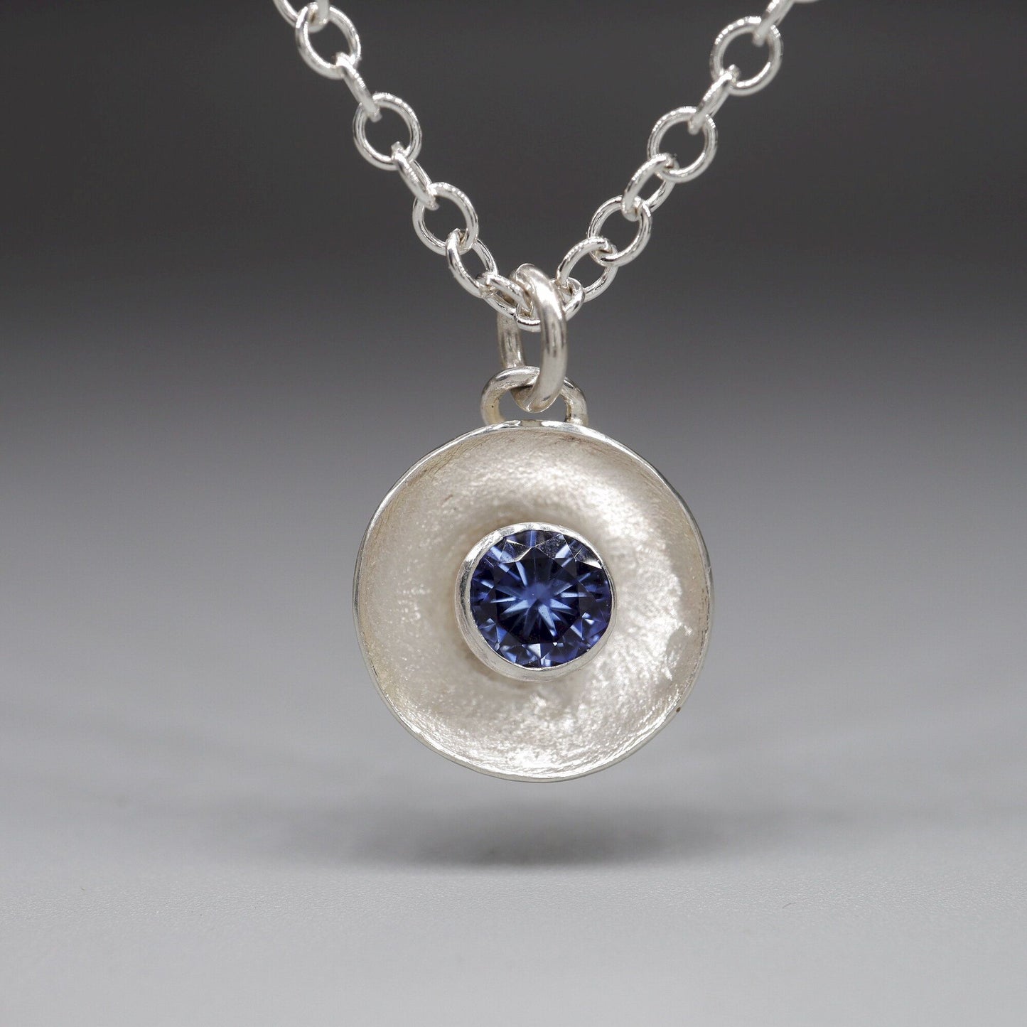 Sapphire pendant, silver Water Droplets design.