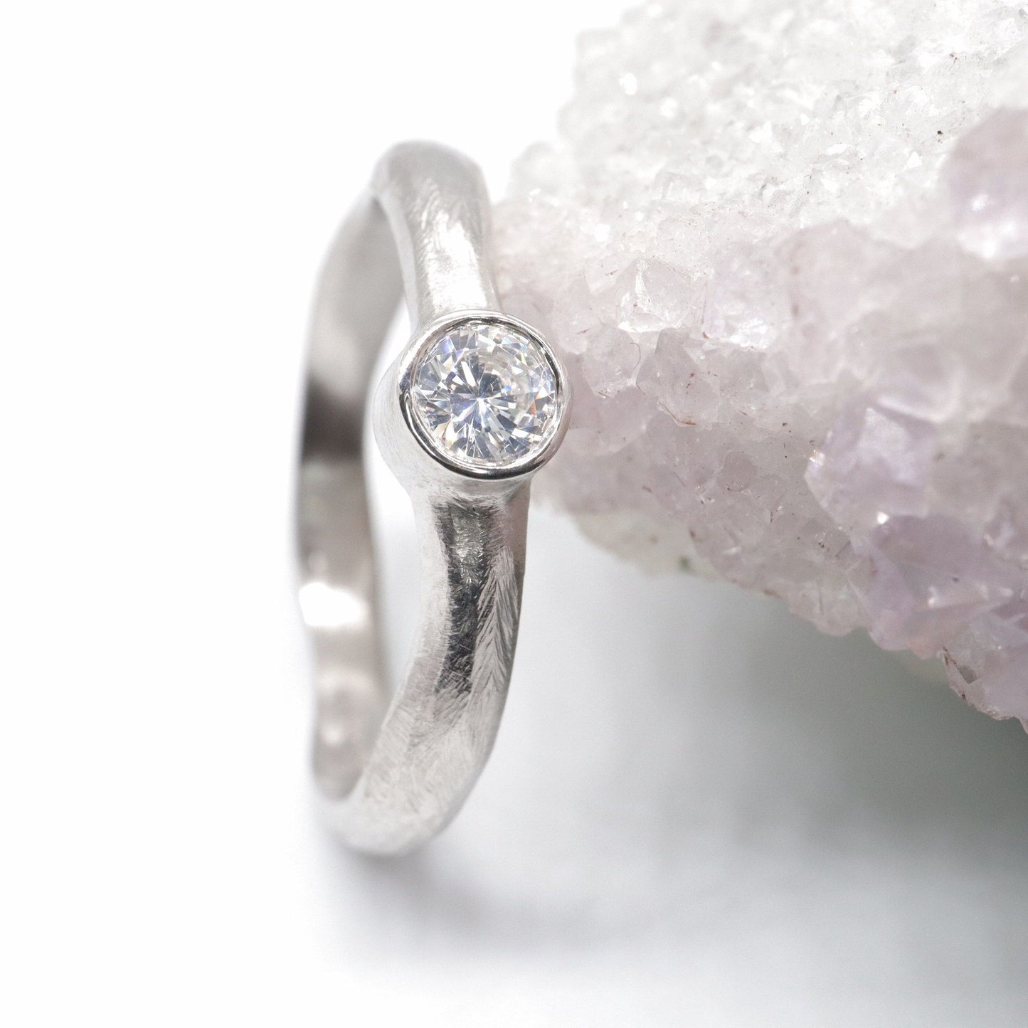 Solitaire diamond larger white gold ring, Beach Sand design