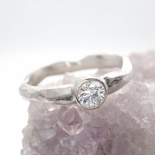 Beach Sand solitaire 0.33ct diamond 18ct white gold design ring.