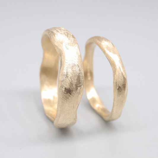 Beach Sand designer unique wedding ring sets in gold