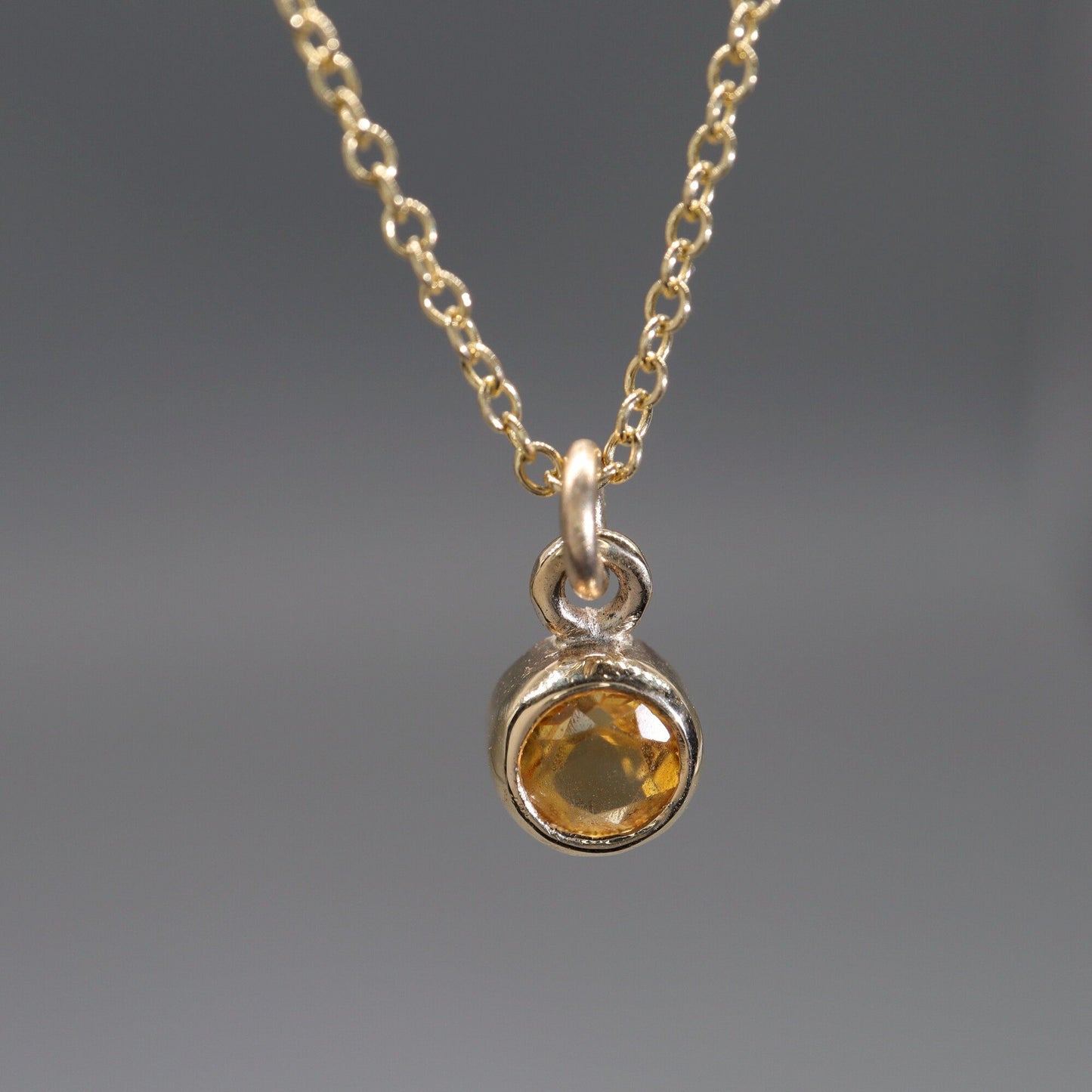 Yellow gold Citrine pendant with chain. November Birthstone