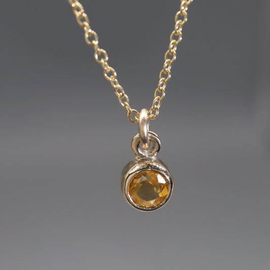 Yellow gold Citrine pendant with chain. November Birthstone