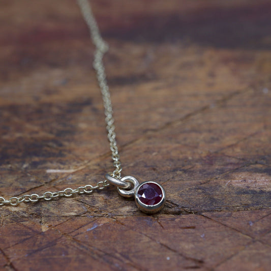 Yellow gold natural Ruby pendant with chain. July Birthstone