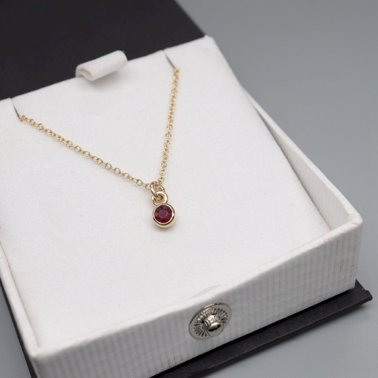 Yellow gold natural Ruby pendant with chain. July Birthstone