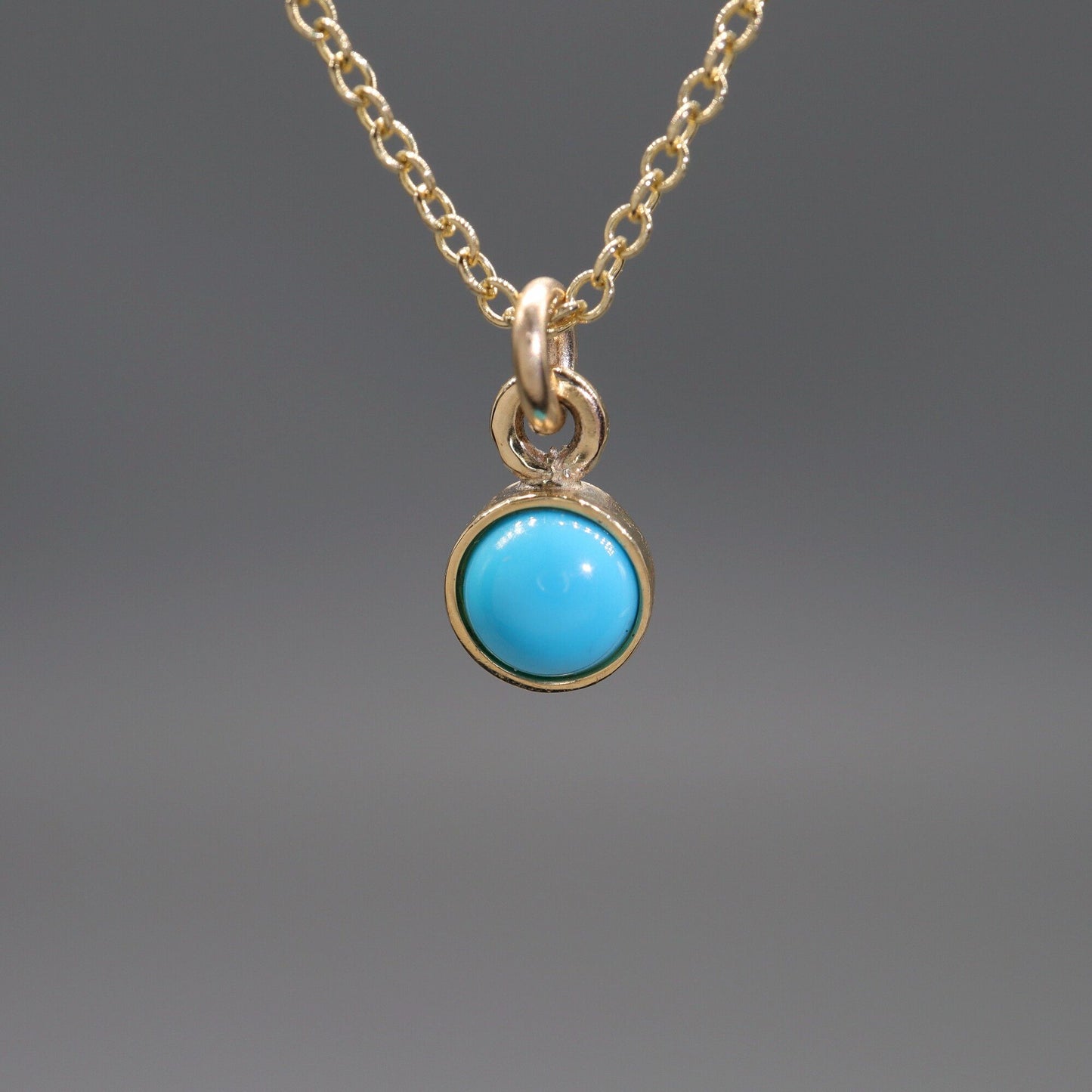 Yellow gold Turquoise pendant with chain. December Birthstone