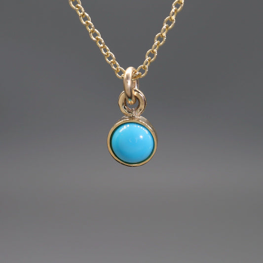 Yellow gold Turquoise pendant with chain. December Birthstone
